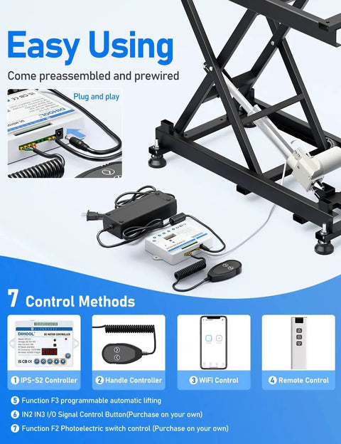 Electric Scissor Lift Table 440Lb Height Adjustable With Remote WiFi, showing control methods and wiring details