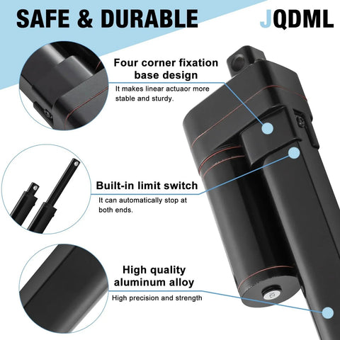 Heavy Duty 12V Linear Actuator With 176 Lbs Maximum Load 800N Fast 0.78 Inches Per Second Stroke Six Inches IP65 Waterproof With Mounting Brackets For Doors Solar Trackers Lifting Systems And DIY Projects, showing aluminum alloy construction details.