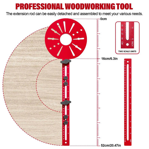 4 In 1 Router Milling Groove Bracket Aluminum Alloy Circle Cutting Jig For Routers, Multifunction Router Guide For Cutting Large Circles From Ten To Fifty Eight Inches, Adjustable Woodworking Tool Rose Red diagram