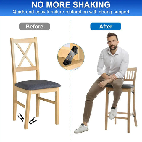Before and after of furniture with Heavy Duty Wood Corner Brackets With 150 Screws 25 Piece Set for stability