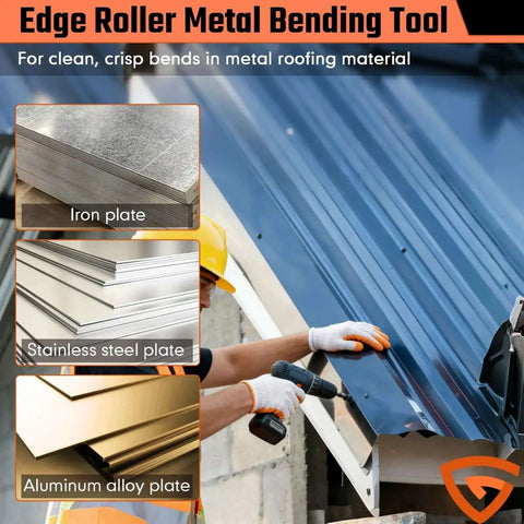 3-Station Sheet Metal Roller Bender for 0-90 Degree Bends in use on aluminum roof panel