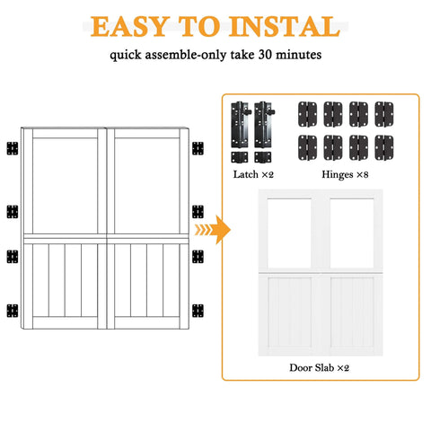 Double French Dutch Door Slab 60x80 Interior Preassembled 1.38 Inch White Solid Wood Core Built Solid With Clear Glass Panel