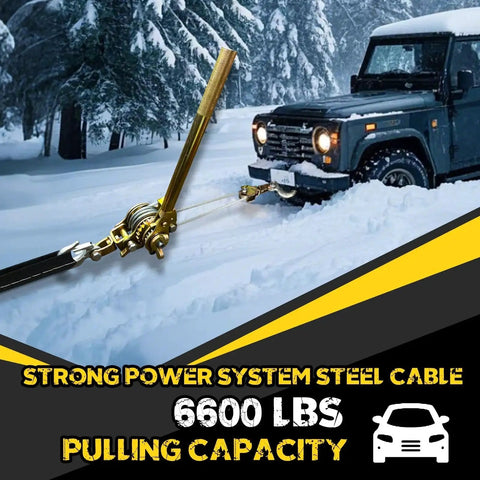 3T Come Along Winch 10ft Cable Hoist With Two Hooks Heavy Duty Ratchet pulling a vehicle in snow