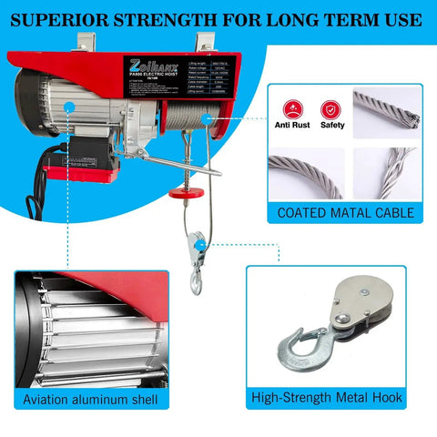 1760 Lb 110V Electric Hoist With Remote 2 In 1 Wired And Wireless Lift Winch with features highlighted