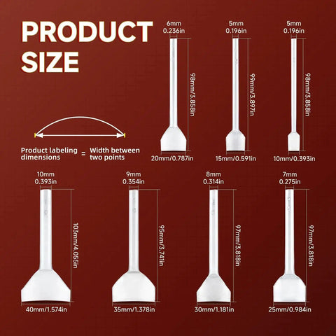 Size chart for 7 Piece Pro Grade Leather Craft Tools Arc Shaped Quarter Circle Punch Set With Edge Cutters for precise curved cuts.