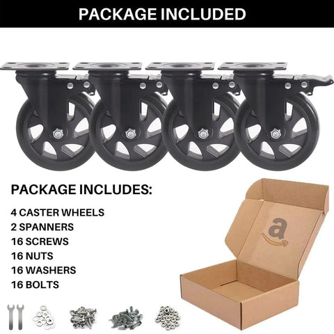 5 Inch Swivel Caster Wheels Set Of 4 Heavy Duty Casters With Brakes Polyurethane Locking Casters For Cart Workbench And Trolley