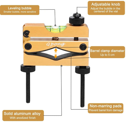 High Precision Scope Leveling Kit With Integrated Bubble Level And Magnetic Reference Base For Ultra Stable Alignment On Cylindrical Tubes And Versatile Clamp Fit Pro Grade Must Have For Field And Workshop Use Qpong showing leveling bubble, adjustable knob, and non-marring pads.