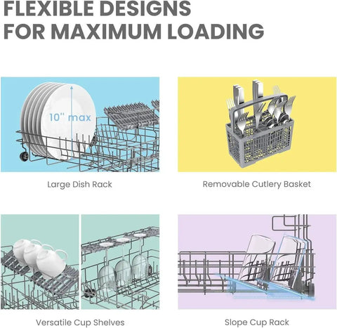 Flexible loading designs of Countertop Energy Star Dishwasher With 6 Place Settings And 8 Programs For Dorms.