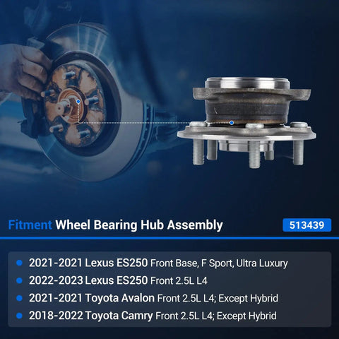 Direct Fit Front Wheel Bearing And Hub Assembly 5 Lug For Toyota Camry 2018 2019 2020 2021 2022 Avalon 2021 And Lexus ES250 2021 2023 2.5L L4 Front Left And Right With 4 Hole Flange displayed