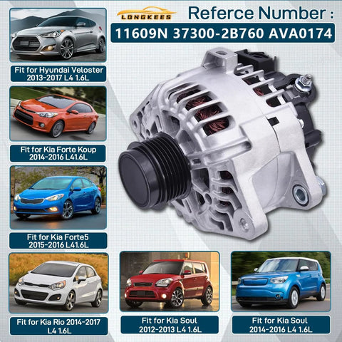 Beefy 110 Amp 12V Alternator With 6 Groove CW Pulley For Kia Soul 2012 2016, Veloster 2013 2017, Rio Replacement Part Restores Voltage