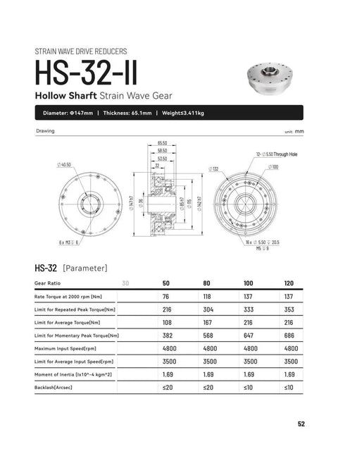 Technical drawing and specifications of Beefy Harmonic Drive Strain Wave Gear Reducer For Automation Robots And Stepper Motors High Torque Fast Response Whisper Quiet Easy Install Wide Compatibility With CNC Robotic Arms And Industrial Gear.