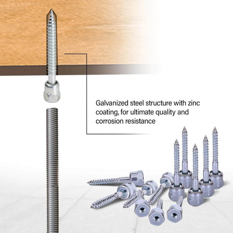 Easy Install Wood Anchor For Vertical Threaded Rods No Pre Drilling Needed Zinc Plated Steel Three Eighths Inch By Two And A Half Inch Screw Length Pack Of One Hundred Saves Time And Cuts Fastener Failures shown with threaded rod and multiple screws