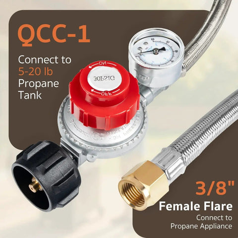 Adjustable 0-30 PSI Propane Regulator With Built In Gauge And Five Foot Stainless Braided Hose for turkey fryers and gas burners