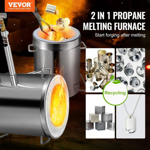 Large Capacity Propane Melting Furnace Kit For Foundry And Blacksmithing With Two In One Melting And Forging Function 12Kg Smelting Forge With Crucible And Tongs Stainless Steel Smelter For Metal Scrap Recycle Gold Copper Silver Casting VEVOR