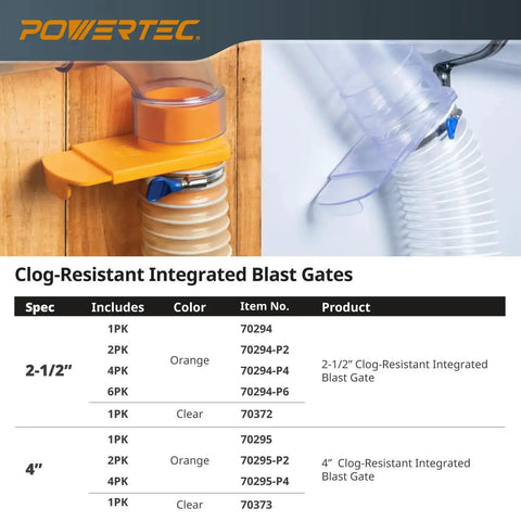 Close-up of Two And A Half Inch Blast Gate For Dust Collection Heavy Duty Tapered ABS Fitting With Clog Resistant And Gapless Slidable Gate on hose.