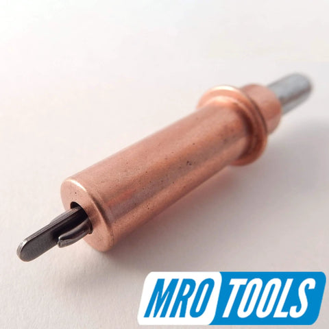 Close-up of 1/8 Inch Cleco Sheet Metal Fasteners Kit With 100 Pieces, Plier Operated, 0-1/4 Inch Grip Range, Copper Finish.