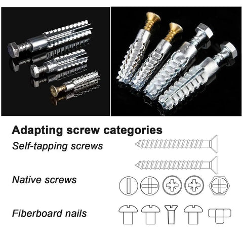 60 Pack Hollow Wall Anchors With Screws For Concrete And Drywall Heavy Duty Steel Expansion Bolts Zinc Plated shown in various views