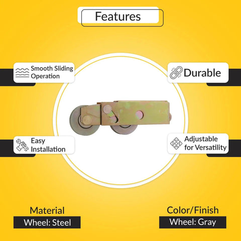 Patio Door Roller Tandem With Steel Wheel, Dual 1-1/4 Inch Wheels, 3-1/8 Inch Length, visible features and material details