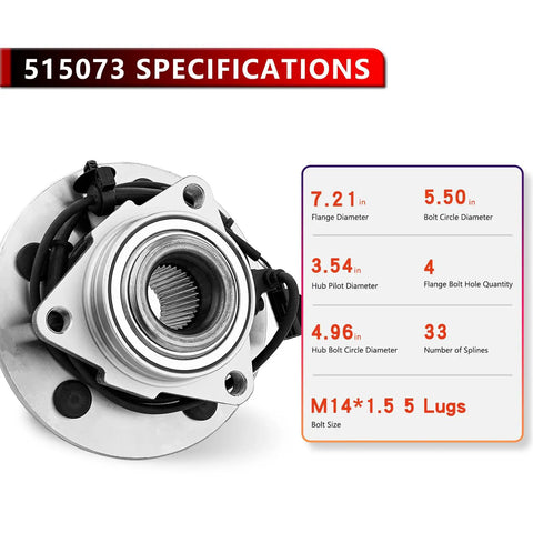 Pair Front Wheel Hub Bearing Assembly For Dodge Ram 1500 2002 2003 2004 2005, visible specs including flange and bolt dimensions