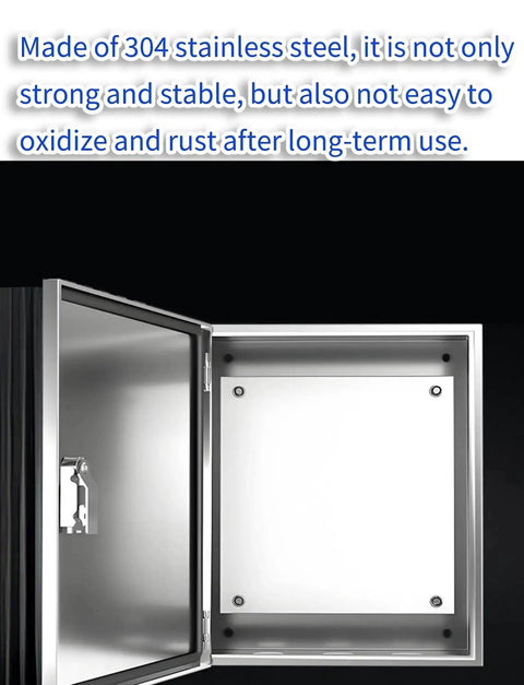 Open 304 stainless steel junction box showing rugged enclosure for EV chargers CCTV control panels 800x250x600 mm