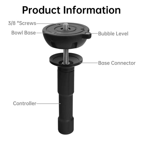 75mm Bowl Adapter With Half Ball Mount For Tripod Fluid Head Conversion, showing 3/8 inch screws, bubble level, and base connector.