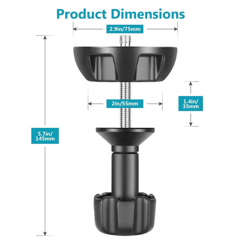 Diagram of 75mm Bowl To Flat Converter Adapter With Three Eighths Inch Screw Mount dimensions and detachable components for tripods