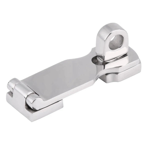 Boat locker latch clamp, stainless steel, 75mm, marine hatch fastener; angled front view