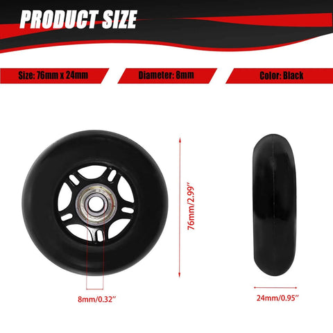 76mm x 24mm Wheels Replacement for 360 PowerRider RipRider FlashRider Caster Trike Ripster, black scooter wheel size chart