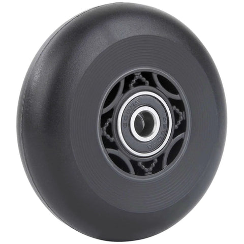 Close-up of black 76mm 90a Ripsurf Wheel with ABEC-9 bearing for DLX Caster Board, Deluxe Junior Skateboard, 2 Wheel Pivoting Skateboard.