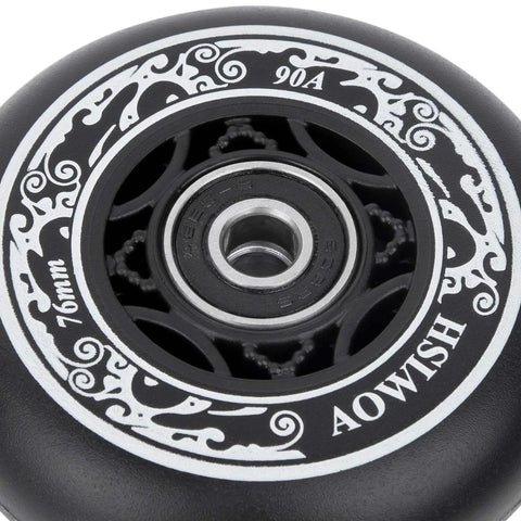 76mm 90a Ripsurf Wheels w/Bearings ABEC-9 for DLX Caster Board, Deluxe Junior Skateboard, close-up showing black wheel design
