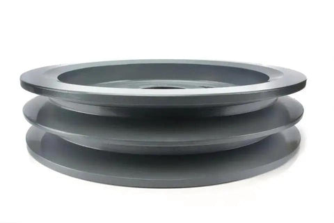 Efficient 7.75 inch dual groove cast iron pulley with a 1-1/8 inch bushing, side view, designed for reliable belt drive