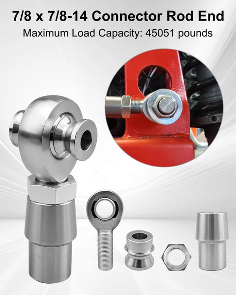 7/8 x 7/8-14 Heim Joint Rod End Kit with RH & LH Threads, Chromoly Steering and Suspension Bar, 45051 lb Load Capacity
