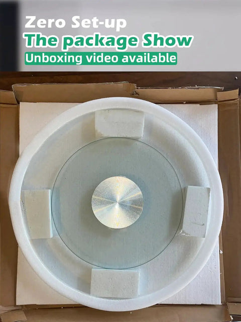 Unboxing of 30.7 Inch Glass Turntable For Dining Table Large Round Serving Plate with Swivel Assist System in packaging