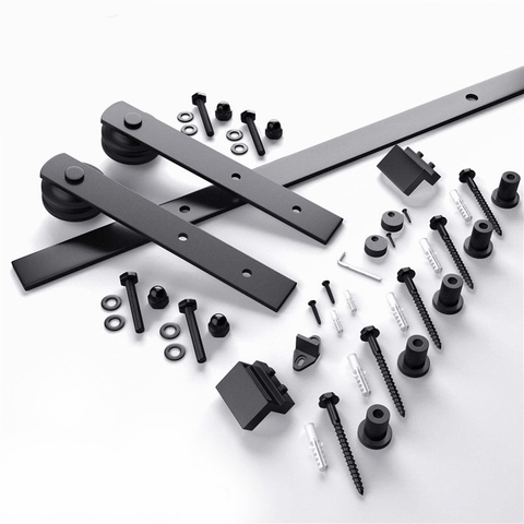 79 in. 6.6 Feet black Strap Barn Sliding Door Hardware Track Kit - VXB Ball Bearings