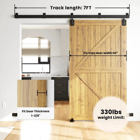 7 Foot Box Rail Barn Door Hardware Kit For Exterior And Interior Doors Sliding Heavy Duty Wall Mount Kit Easy To Install