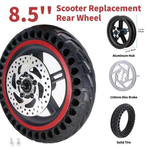 8.5'' Electric Scooter Replacement Rear Wheel with Solid Tire, Wheel Hub, 110mm Brake Disc for Gotrax GXL V2, GL2, XR, Rival, APEX MAX, Hiboy S2 V2