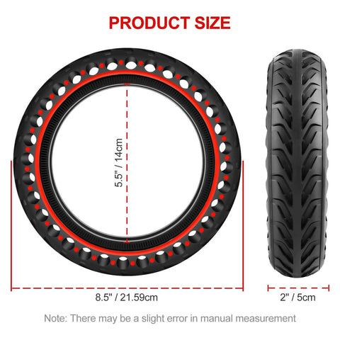 2PCS 8.5x2 inches Solid Tires for Electric Scooter, side and front view showing measurements and tread design