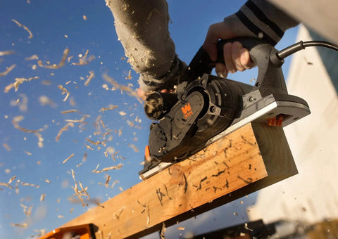 Powerful 8-Amp hand planer delivers smooth, precise cuts with a 4-3/8 inch cutterhead, 32,000 CPM, and depth adjustment for woodworking