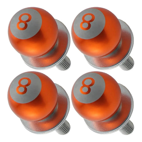 8 Ball License Plate Screws and Fasteners Kit for Cars Trucks and Motorcycles Universal Fit Durable Stainless Steel and Aluminum Alloy Bolts Decoration in Bright Orange Color 4 Pack