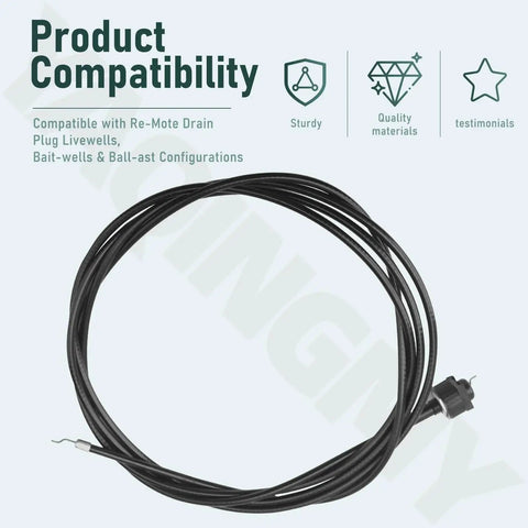 Easily control remote drain plugs from anywhere on the boat with an 8 foot cable, image showing compatible plug cable.