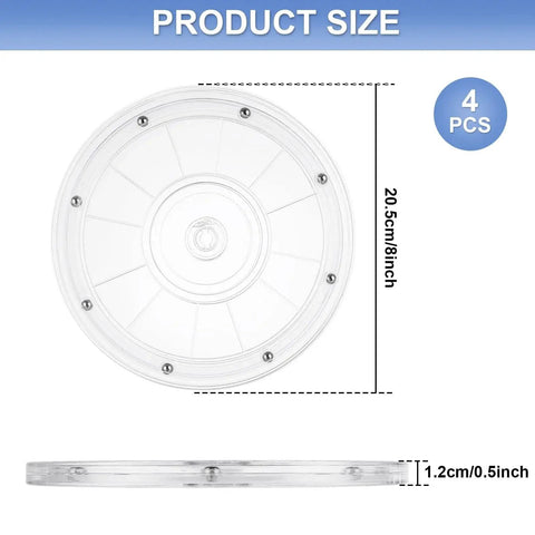 Dimensions of Four 8 Inch Acrylic Lazy Susan Turntables With Ball Bearing Rotation 360 Degree Spinning Trays