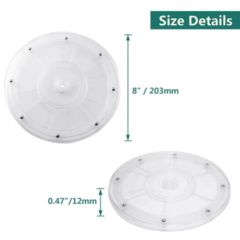 2 Pack 8 Inch Clear Acrylic Turntable Organizer Rotating Swivel Stand Spinner With 6 Steel Ball Bearings And 55 Pounds Capacity