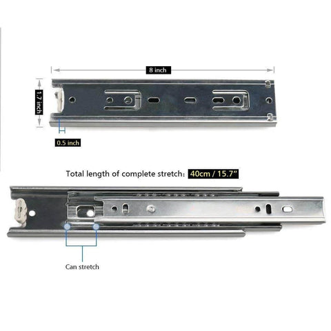 Drawer Slides, URBEST 8 Inch Full Extension 3 Section Ball Bearing Side Mounted Drawer Slider for Cabinet Kitchen (8-Inch)