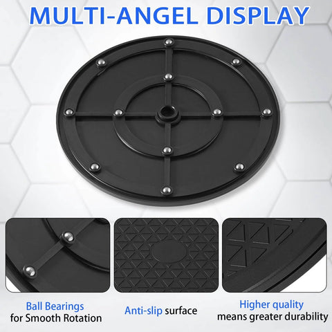 2 Pack 8 Inch Heavy Duty Lazy Susan Rotating Swivel Stands, Black Turntable Bases detailing ball bearings and non-skid design