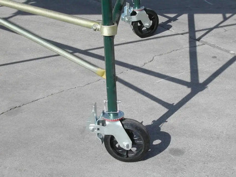 Set Of Four Eight Inch Caster Wheels With Cast Iron Hubs And Locking Brakes CBM1290 Heavy Duty 1100 Pound Load Capacity