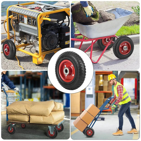 8 Inch Flat Free Solid Rubber Caster Wheel Assemblies For All Terrain Carts And Wagons, with equipment and utility uses
