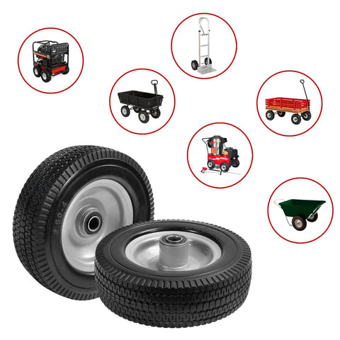8-inch solid tire replacement - 2.50-4" flat free tire for carts, tractors, and wagons, featuring 5/8" bearings, 2.25" hub offset, 2 pack