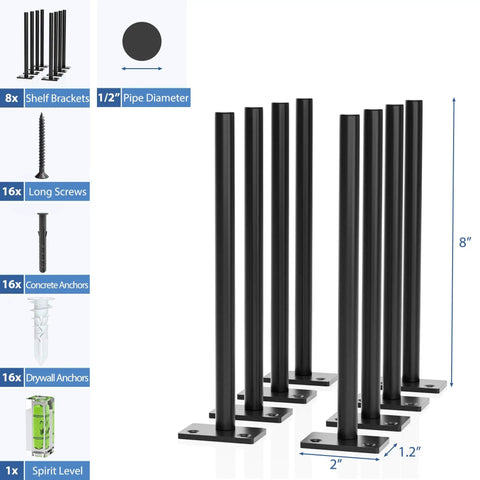 Beefy 8 Inch Floating Shelf Brackets Set for Hidden Support Blind Shelf Mounts for Floating Wood Shelves Includes Screws and Wall Plugs Black Steel Holds Up To 80 lbs