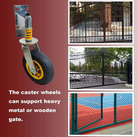 8 Inch Gate Caster Wheels for Metal Swing Gates and Wooden Fences, 360 Degree Swivel, Spring Loaded, Heavy Duty 600 Lbs Capacity