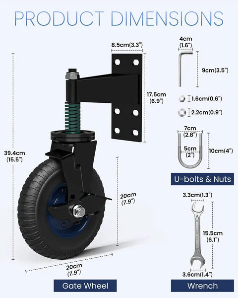 2 Pack 8 Inch Fence Gate Wheels With 360 Degree Rotation Spring Loaded Heavy Duty Gate Caster For Metal Tube Gates 550 Pound Capacity Rolling Gate Wheels Ideal For Smooth Operation On Farm Fence And Industrial Entrances product dimensions